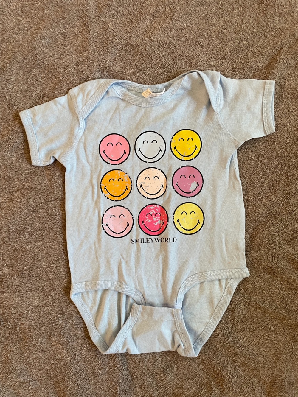 SmileyWorld Light Blue Baby One-Piece with Colorful Smile Faces